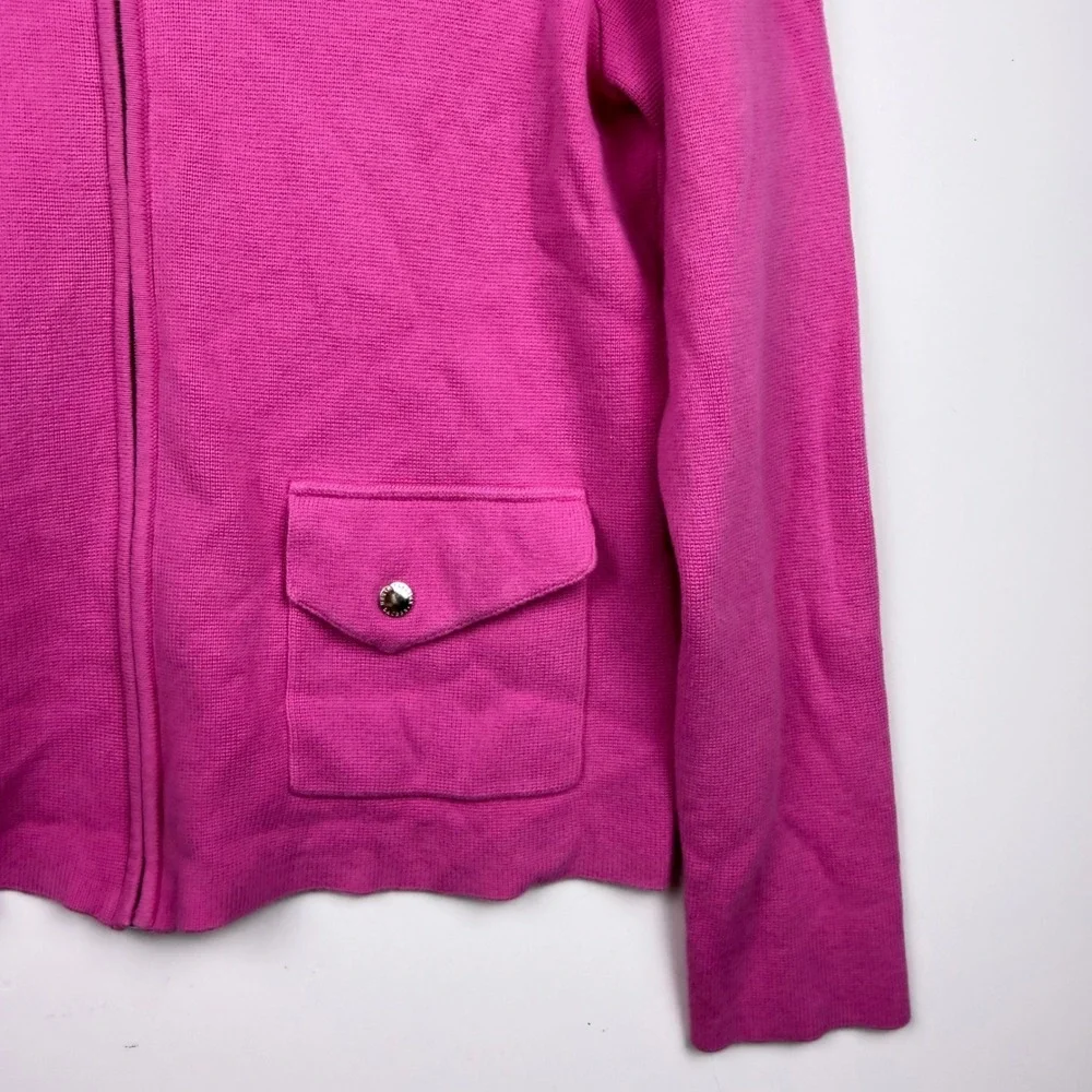 Lauren Ralph Lauren Pink Moto Full Zip Knit Cardigan Sweater Large